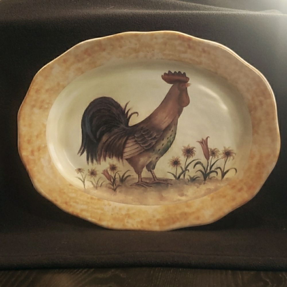 Lovely Ceramic Rooster Serving Platter